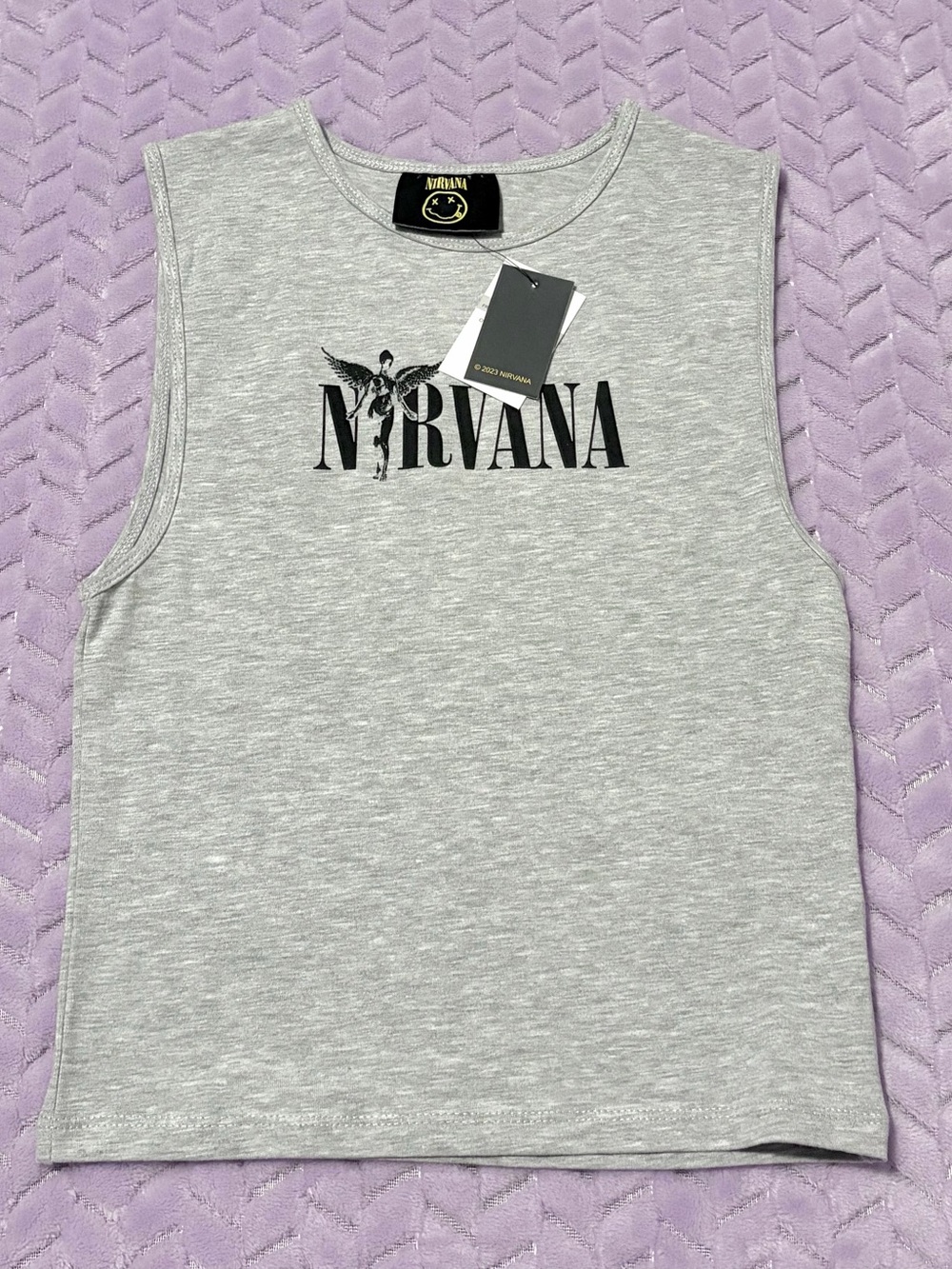 NWT NIRVANA Gray Logo Tank Top - Black Print